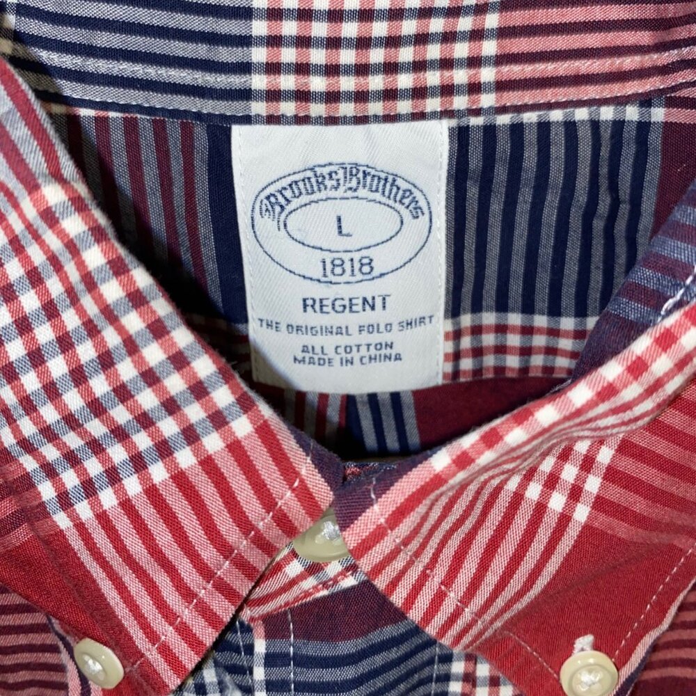 Brooks Brothers Regent Button Down Large Red Blue Plaid - Picture 2 of 5